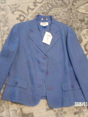 Women's Indigo Blue 💙 TALBOTS 100% Irish Linen Blazer Jacket Lined 4P PETITE